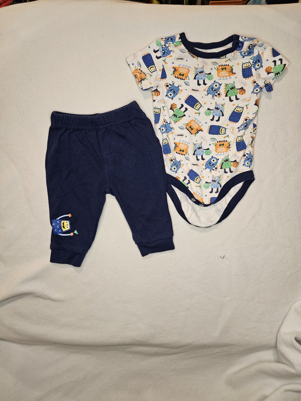 Navy & White Monster Print Baby Two-Piece Set